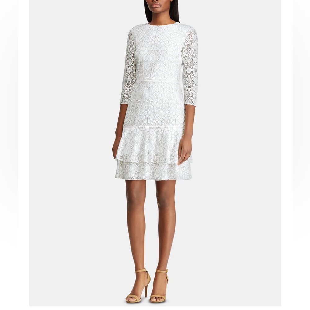 Lauren Ralph Lauren White Lace Long Sleeve Dress